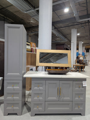 Modern Grey Vanity and Linen Cabinet Set