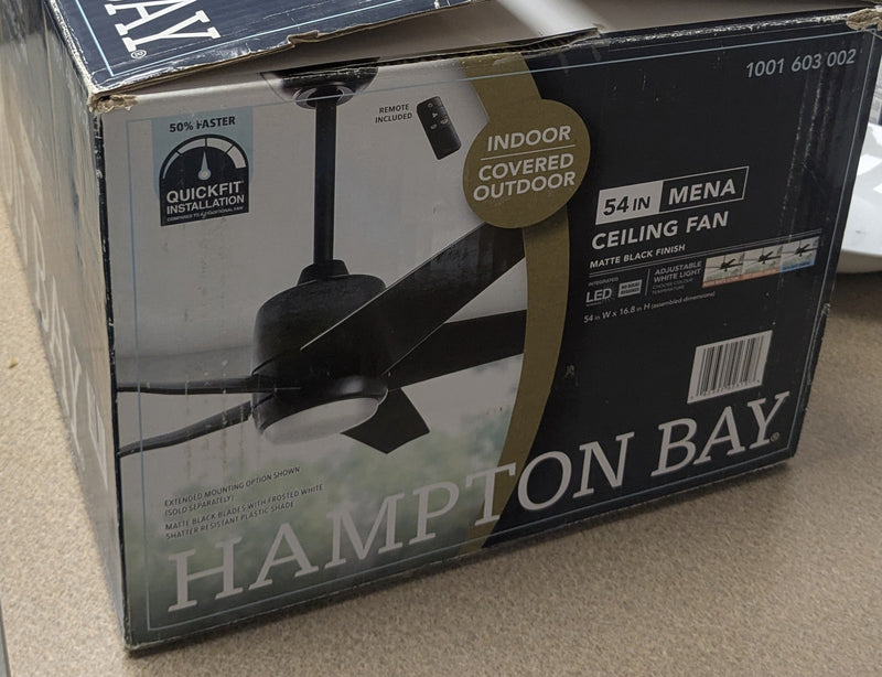 Hampton Bay 54-inch Matte Black Ceiling Fan