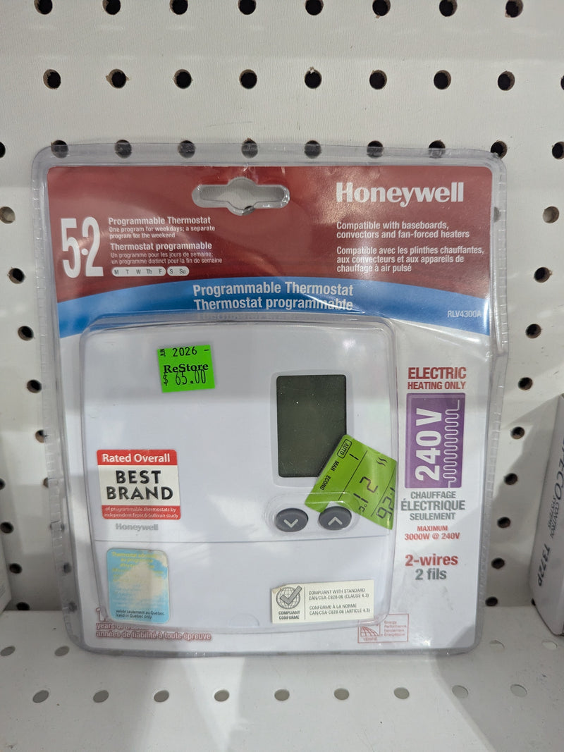 Honeywell RLV4300A 5-2 Day Programmable Electric Baseboard Heat Thermostat.