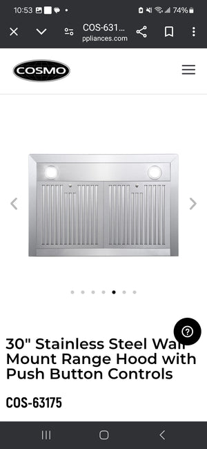 Cosmo 30" Stainless Steel Wall Mount Range Hood