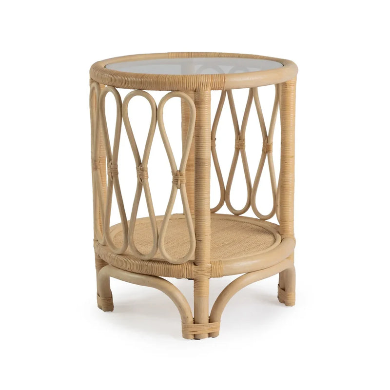 SAHARA Rattan Side Table With Glass Top