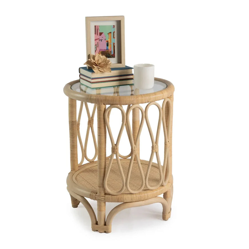 SAHARA Rattan Side Table With Glass Top