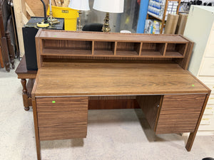 Wood Desk with Upper Storage Shelves