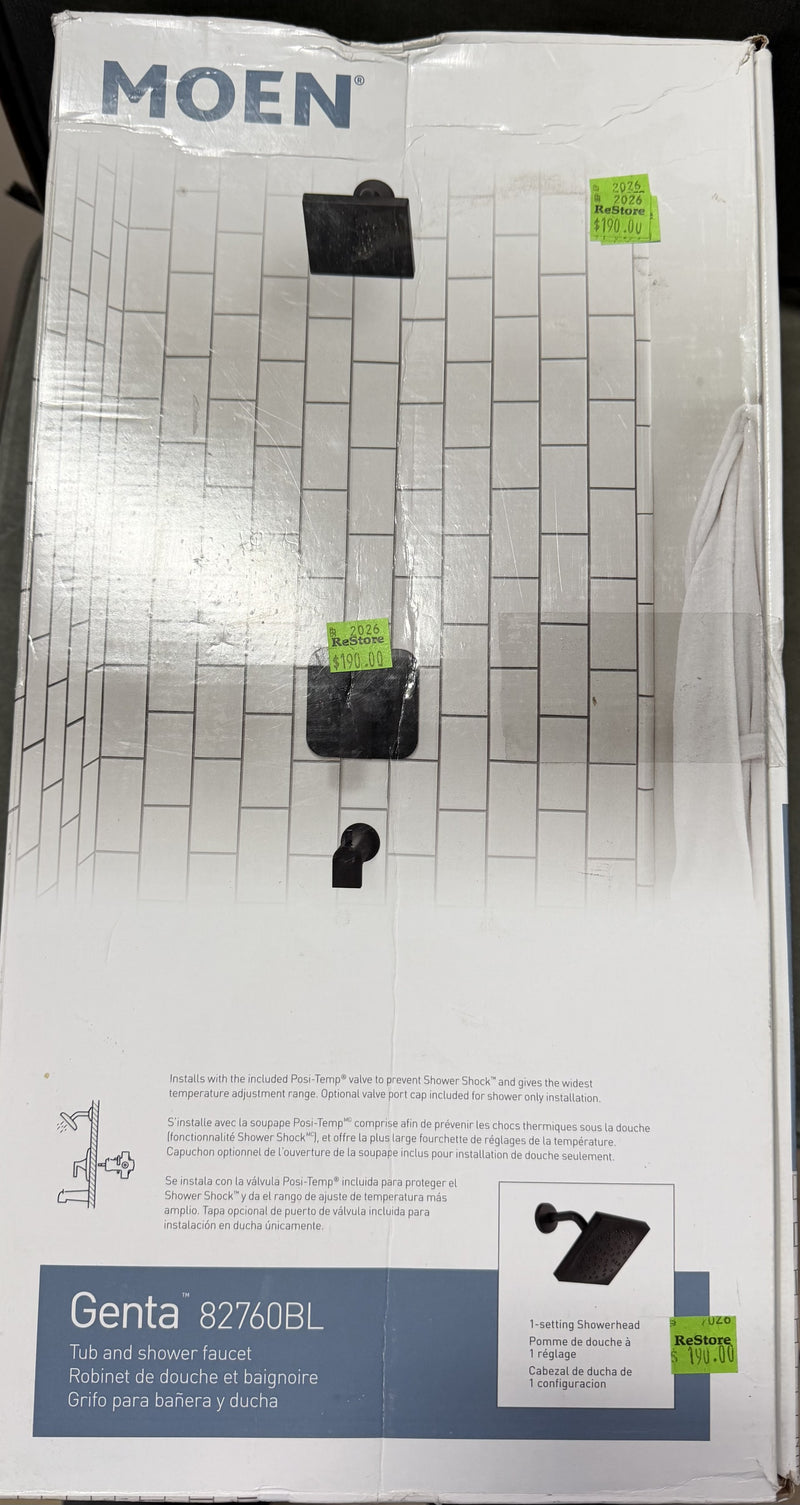 MOEN Genta Single-Handle 1-Spray Bathtub Shower Faucet with Rain Shower Head in Matte Black