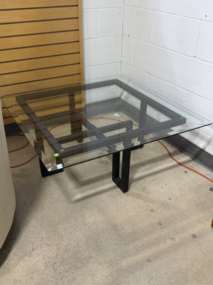Modern Glass Coffee Table with Geometric Metal Base