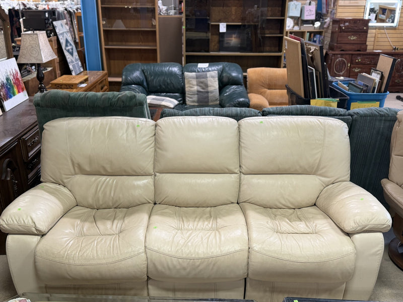 Cream Leather Reclining Sofa