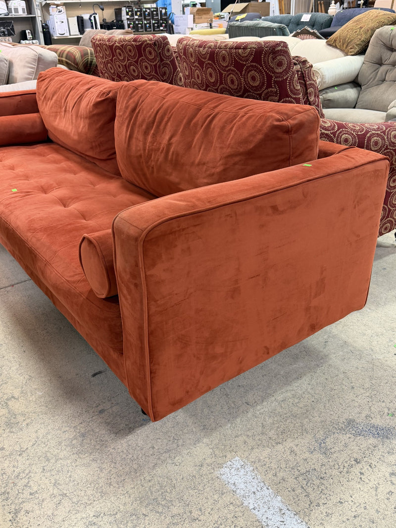 Rust Velvet Mid-Century Modern Sofa