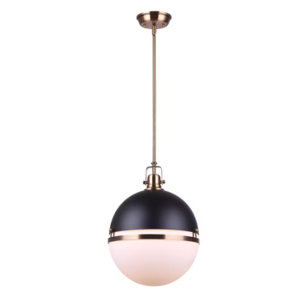 Canarm Nyla 1-Light Matte Black and Gold Pendant with Opal Glass