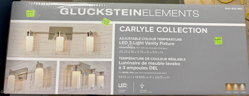 GlucksteinElements Carlyle 3-Light 12W Nickel Integrated LED Vanity Light