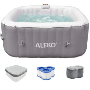 Four Person 120-Jet Grey Square Inflatable Hot Tub with Cover
