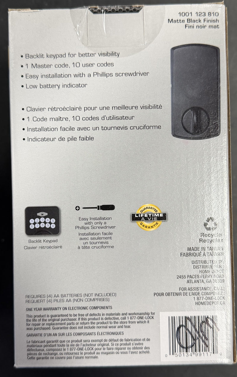 Defiant Square Matte Black Electronic Keypad Deadbolt