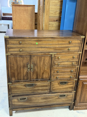Vintage Multi-Drawer Wood Dresser with Brass Accents