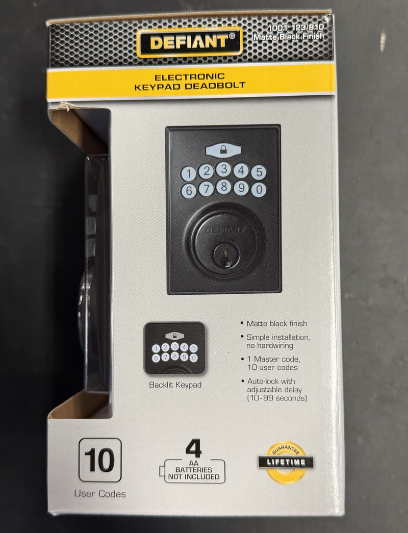 Defiant Square Matte Black Electronic Keypad Deadbolt
