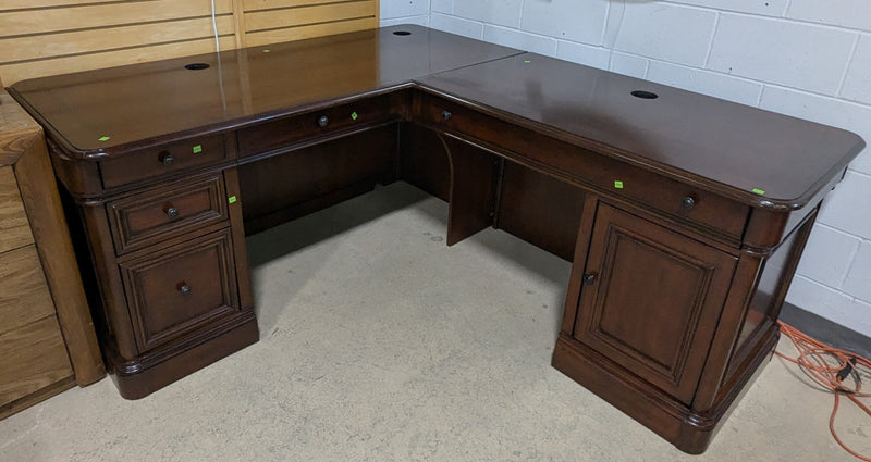 L-Shaped Executive Desk with Dark Wood Finish