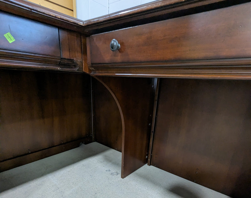 L-Shaped Executive Desk and Chair with Dark Wood Finish