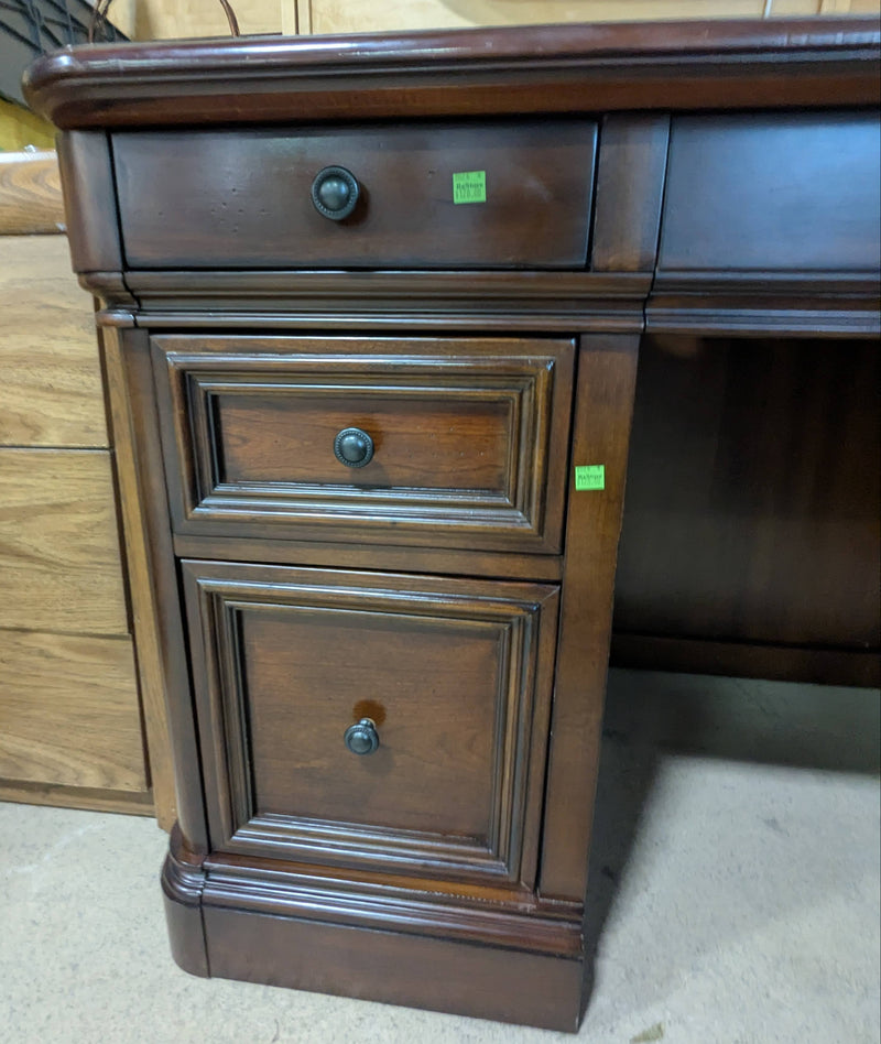 L-Shaped Executive Desk and Chair with Dark Wood Finish