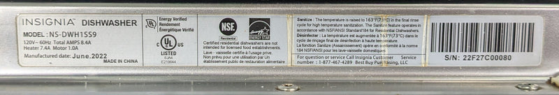 Insignia Top Control Dishwasher