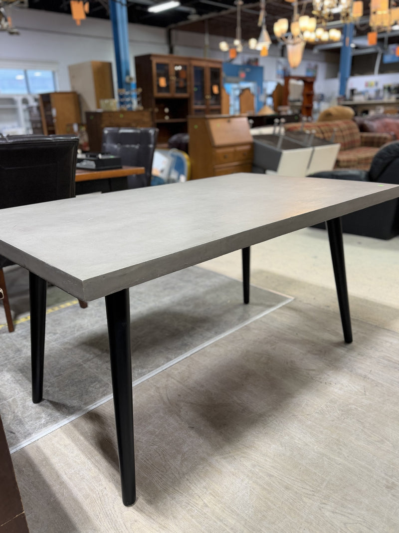 Rectangular Dining Table with Concrete-Style Top