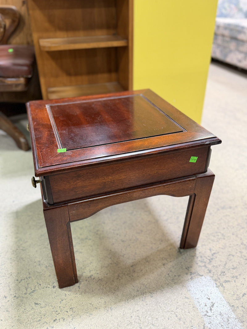 Vintage Mahogany Accent Table with Faux Drawer Front