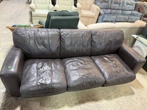 Classic Brown Leather 3-Seater Sofa