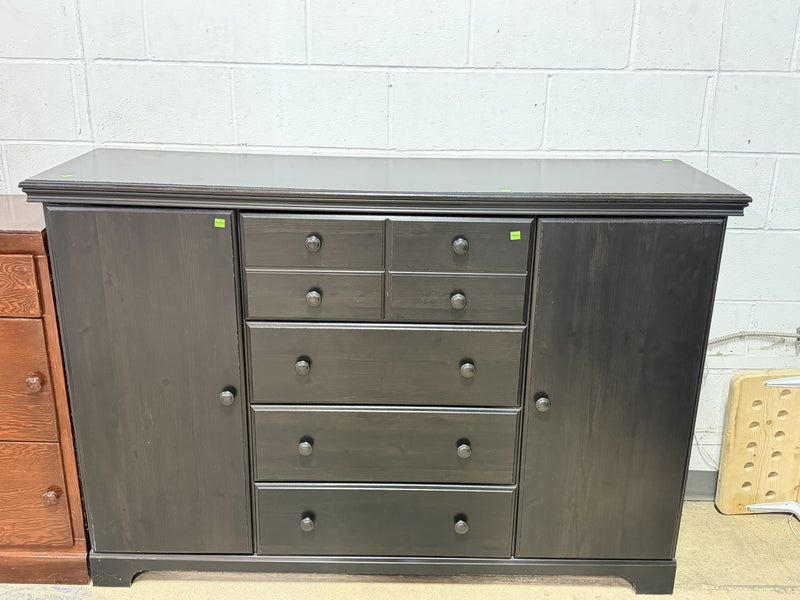 Dark Wood Storage Dresser with Cabinets & Drawers