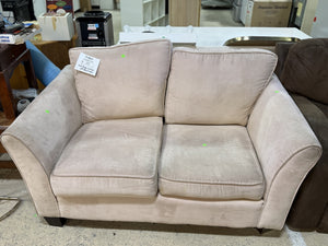 Plush Beige Loveseat with Rolled Arms