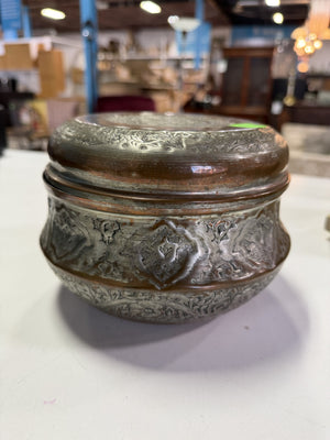Vintage Hand-Etched Tinned Copper Lidded Pot