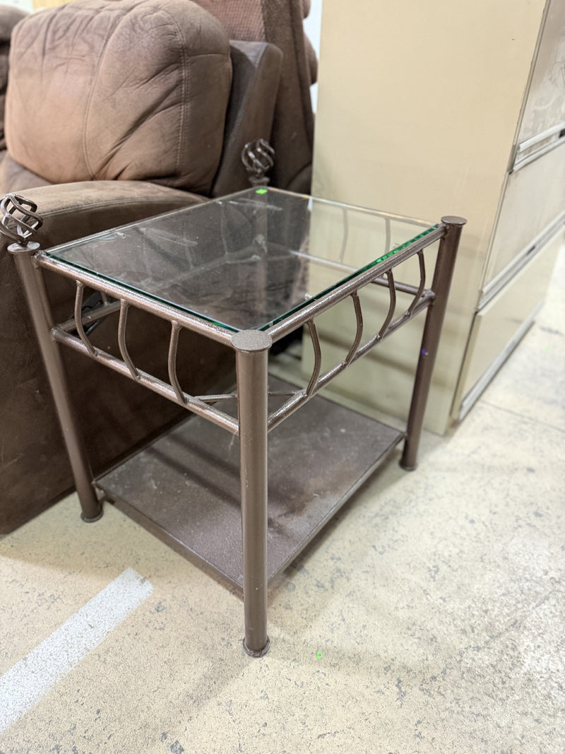 Rustic Metal & Glass End Table