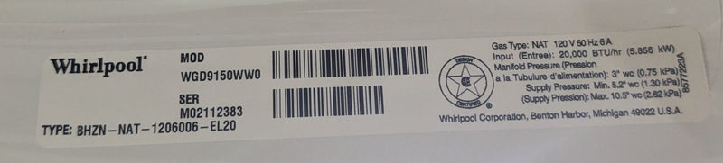 Whirlpool Front Load Gas Dryer with Laundry Pedestal