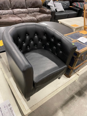 Black Faux Leather Barrel Chair