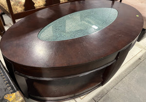Large Oval Coffee Table with Crackled Glass Design