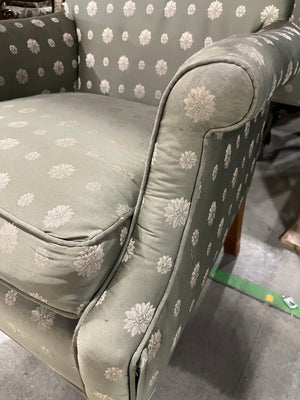 Moss Green Floral Wingback Chair