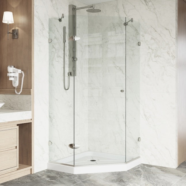 VIGO Verona 38 X 38 Frameless Neo-Angle .375-in. Clear Glass/Brushed Nickel Hardware Shower Enclosure