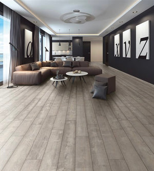 Light Gray Embossed Wood Plank Laminate Flooring