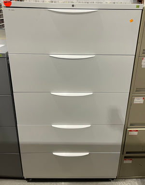 Five-Drawer White Metal Lateral Filing Cabinet