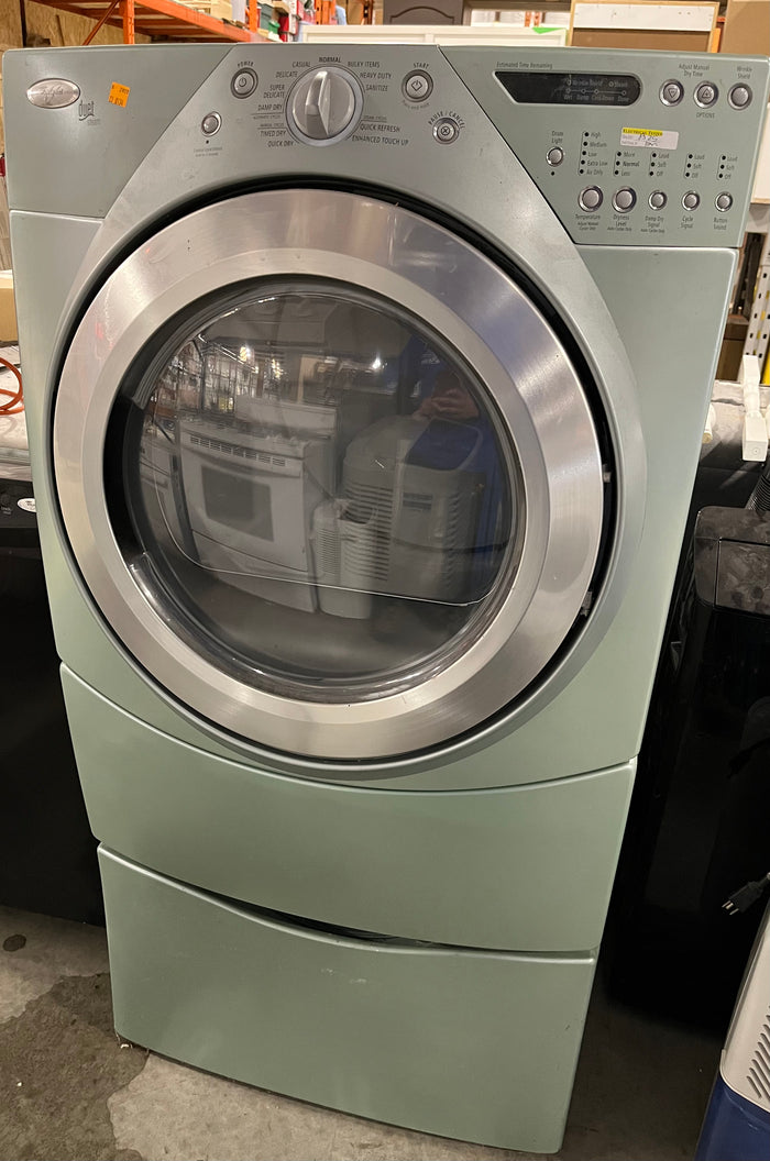 Whirlpool Front Load Sage Green Dryer with Pedestal