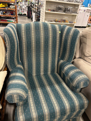 Green Pattern Striped Wingback Chair