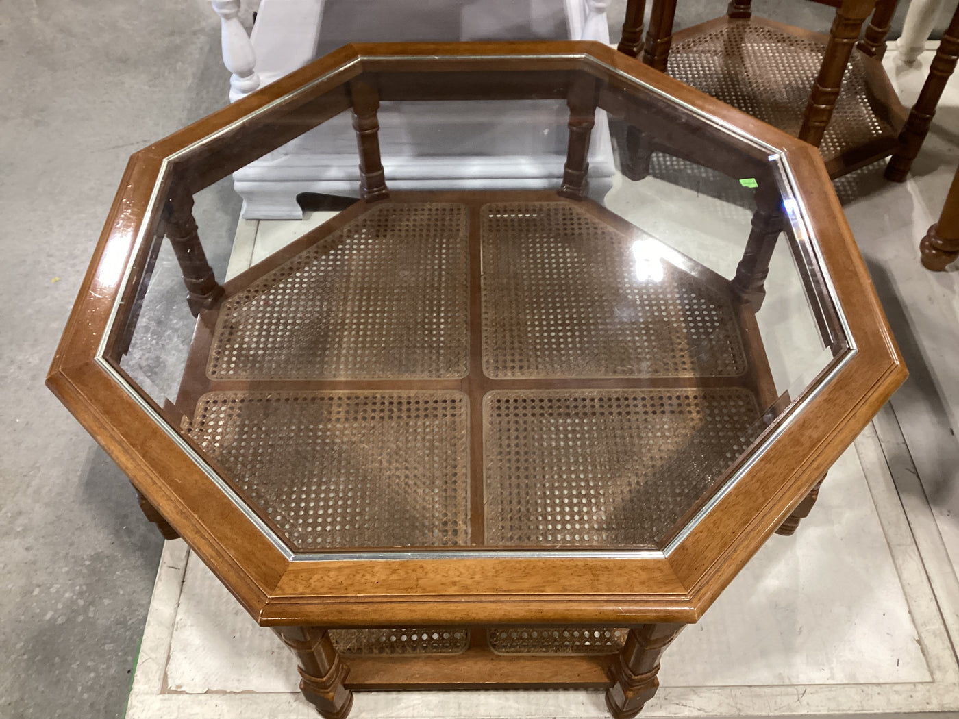 Octagonal Coffee Side Table with Wicker Bottom Habitat for