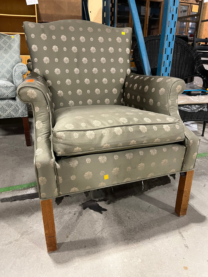 Moss Green Floral Wingback Chair