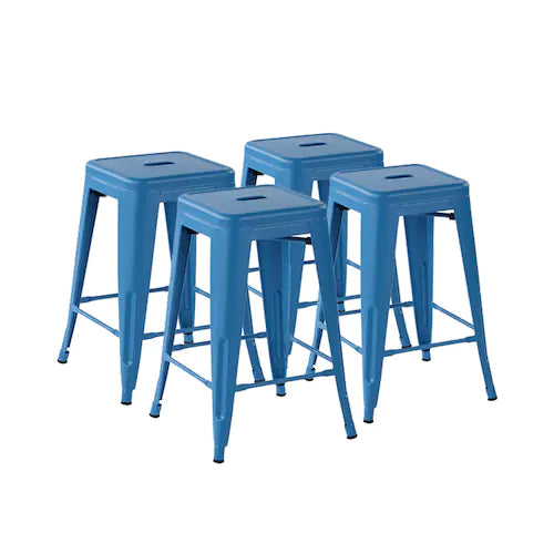 Zolnes 29 in. Blue Backless Metal Frame Bar Stool (Set of 4)