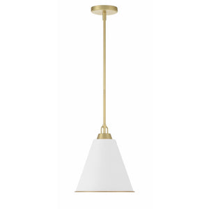 1-Light Brushed Brass Gold Finish with White Metal Shade Drum Hanging Pendant
