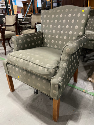 Moss Green Floral Wingback Chair