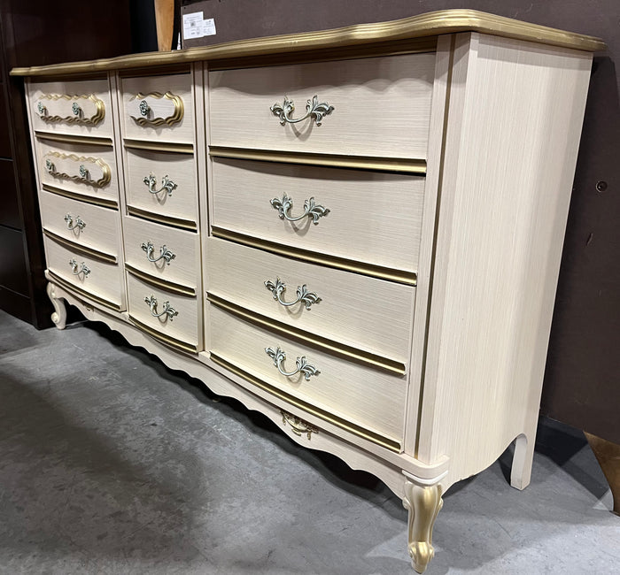 Beige Nine-Drawer Dresser w/ Gold Accents