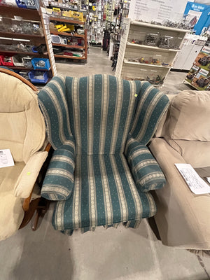 Green Pattern Striped Wingback Chair