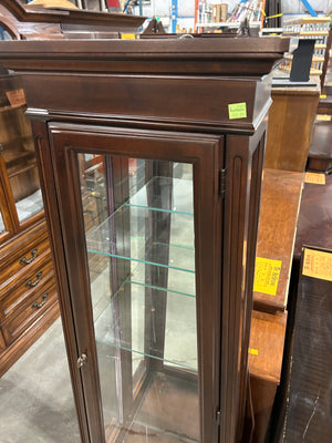 Angled Curio Cabinet with Lighting and Glass Shelves