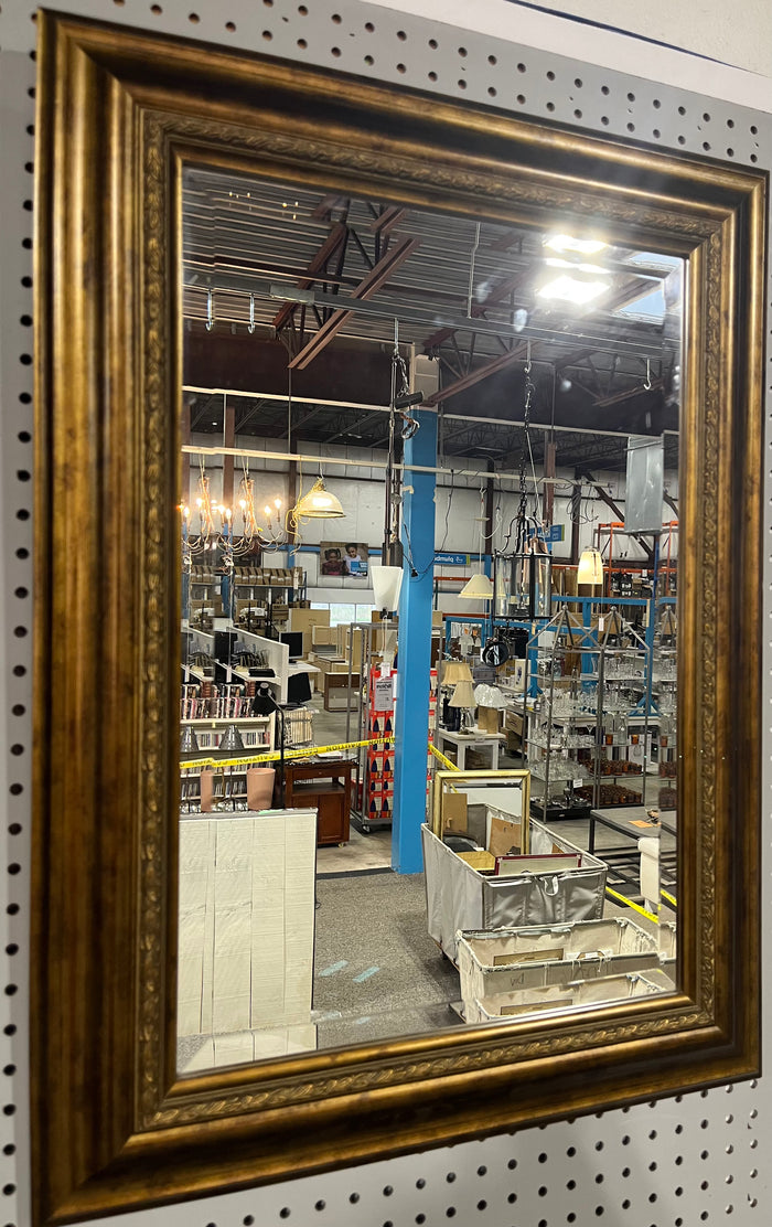 Beveled Glass Mirror with Brushed Wood Frame