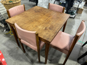 Teak Dining Table Set w/ 4 Pink Cushioned Chairs