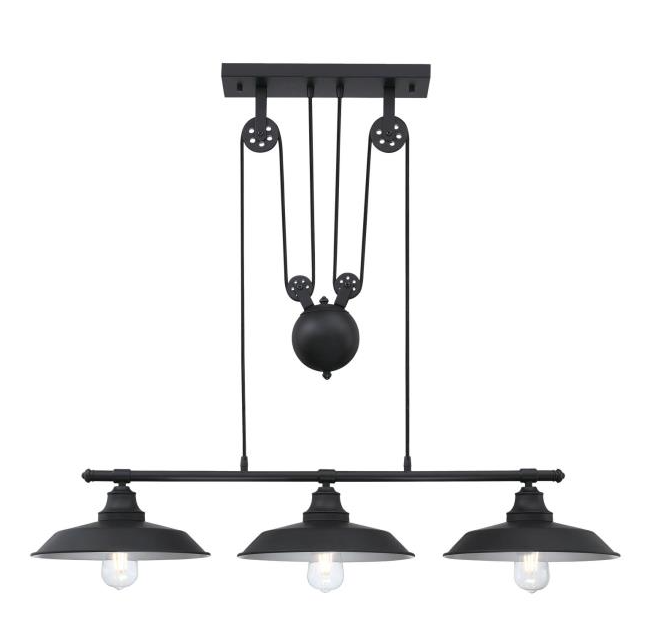 Iron Hill 3-Light Black Pulley Pendant