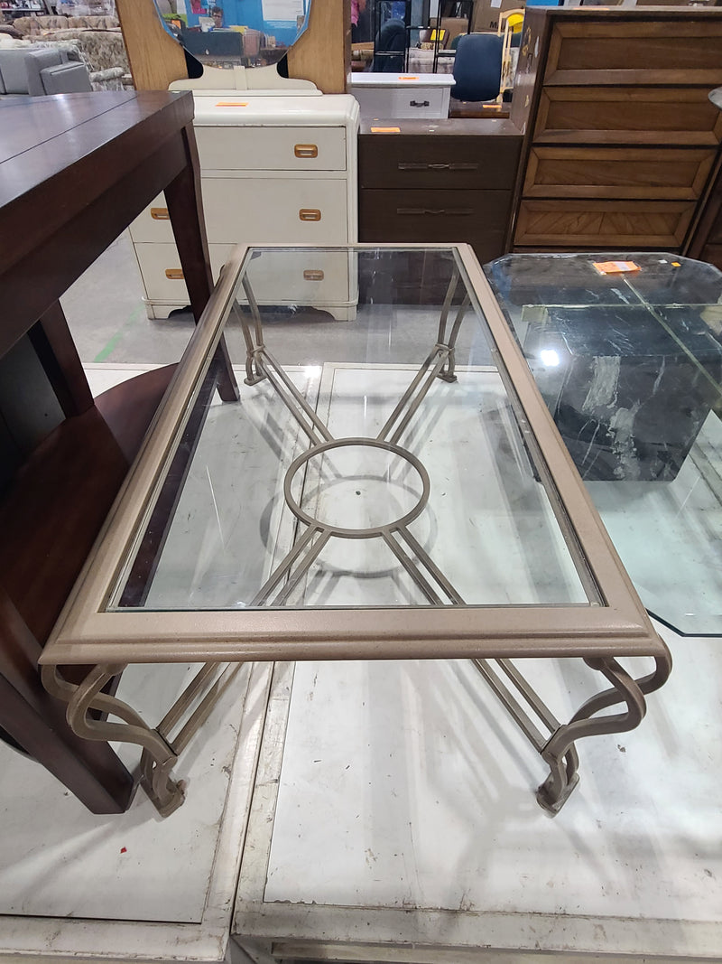 Contemporary Metal Frame Glass-Top Patio Coffee Table