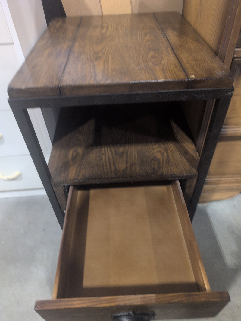 Wood and Metal Nightstand with Shelf and Drawer